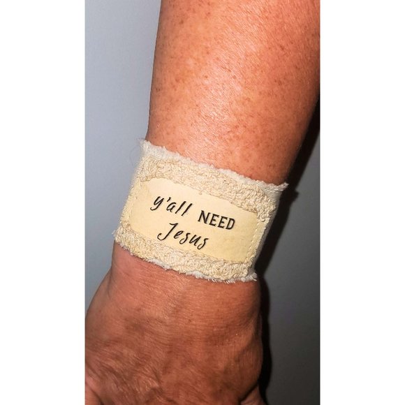Y'all Need Jesus Fabric Bracelet Cuff Inspirational Religious Faith Quote - Picture 8 of 10